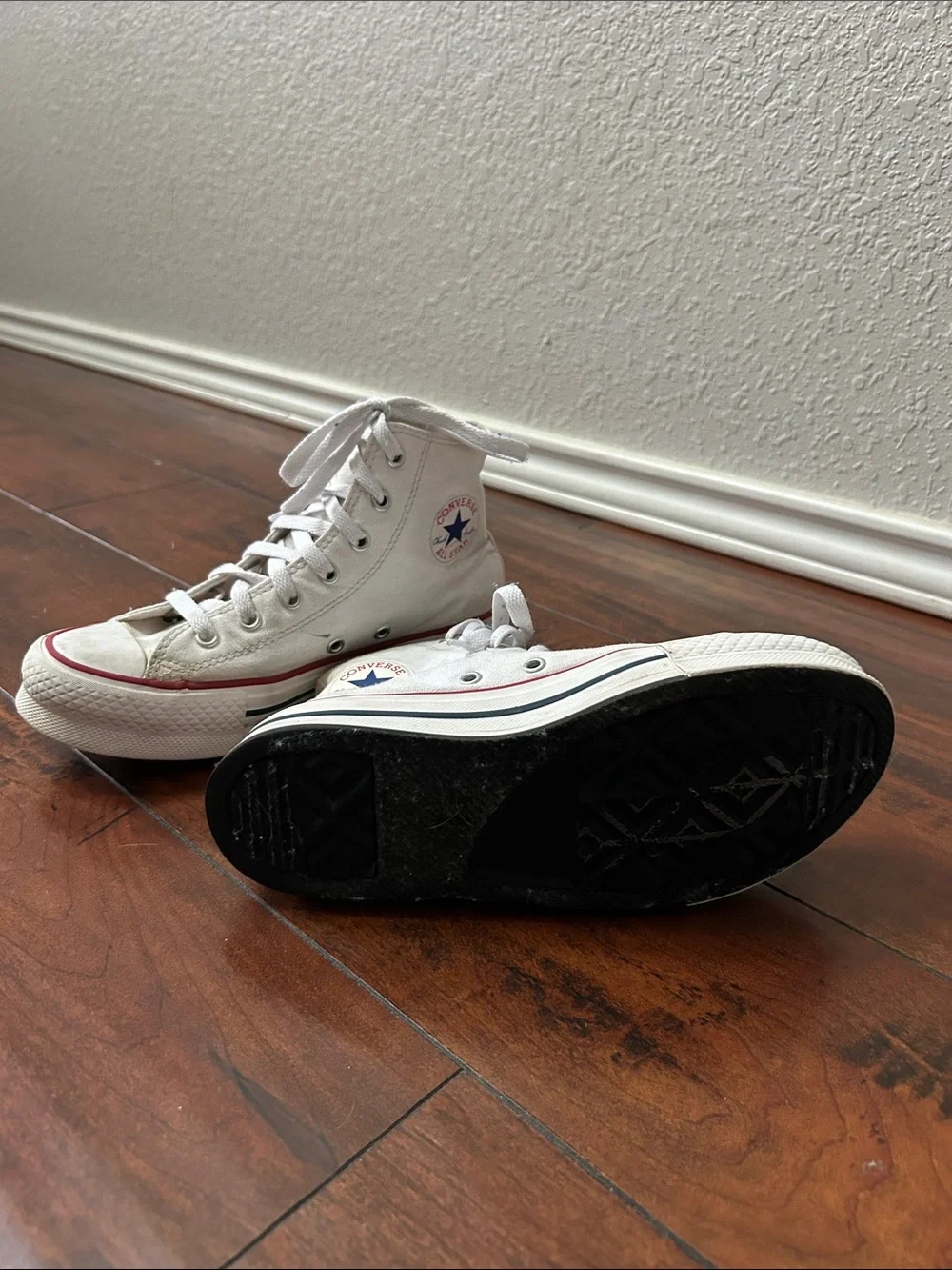 Converse Kids White High-Top Canvas Sneakers with Red Stripe